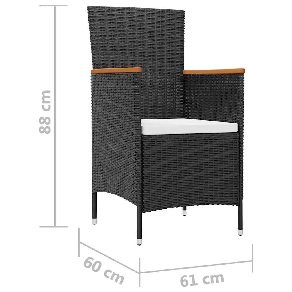 Outdoor Dining Set Poly Rattan Table 6 Chairs Cushions Black
