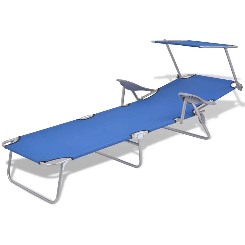 Blue Foldable Sun Lounger with Adjustable Canopy
