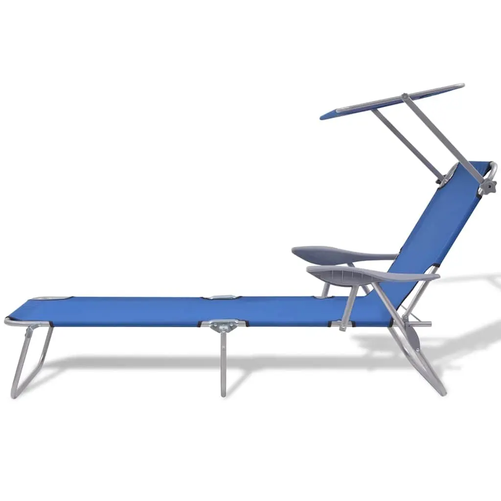 Blue Foldable Sun Lounger with Adjustable Canopy