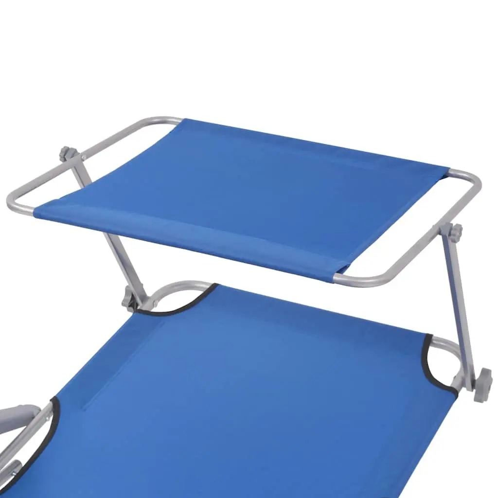 Blue Foldable Sun Lounger with Adjustable Canopy