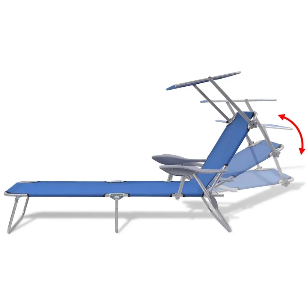 Blue Foldable Sun Lounger with Adjustable Canopy