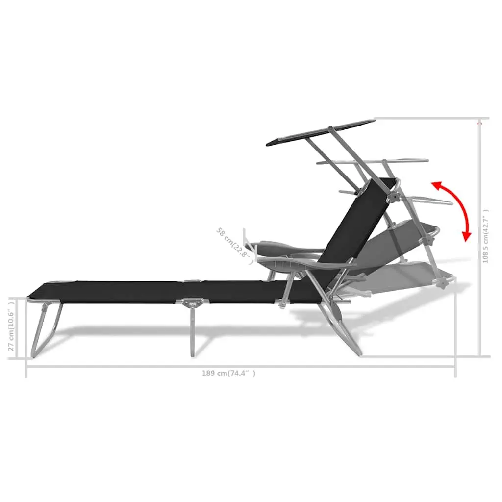 Foldable Sun Lounger with Adjustable Canopy