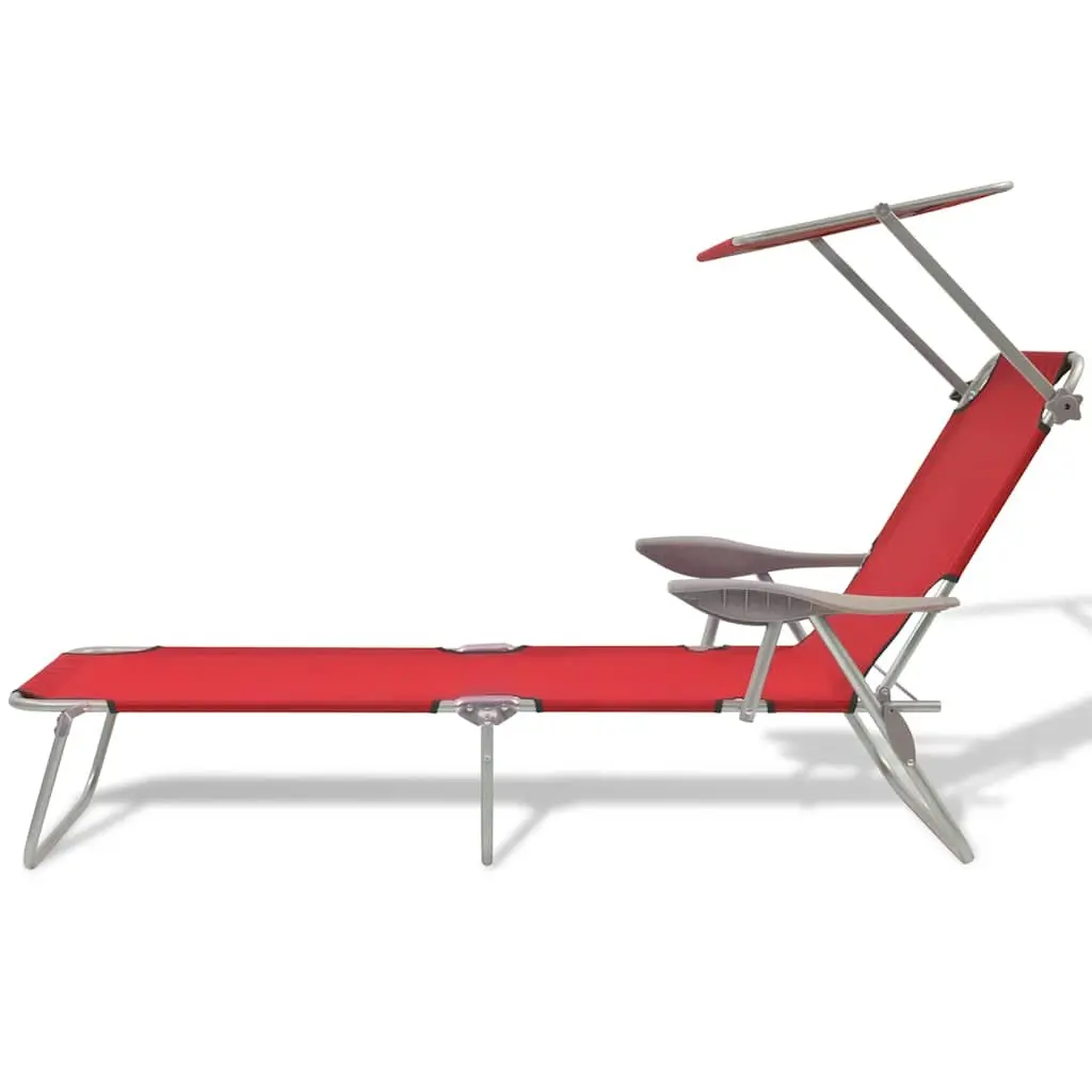 Red Sun Lounger with Adjustable Canopy
