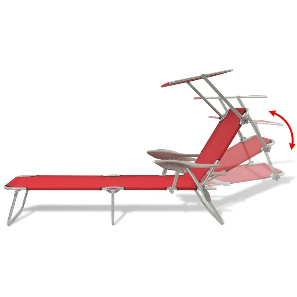 Red Sun Lounger with Adjustable Canopy