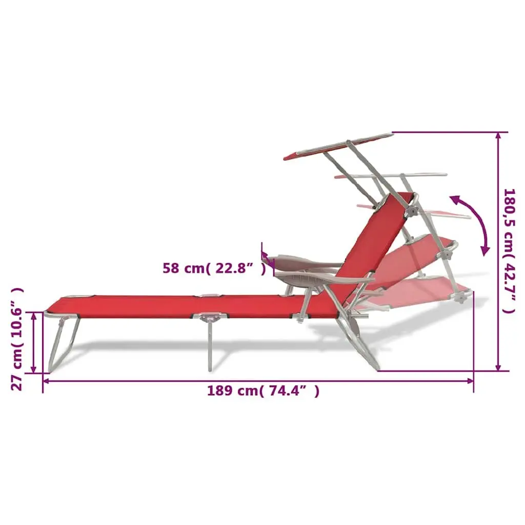 Red Sun Lounger with Adjustable Canopy