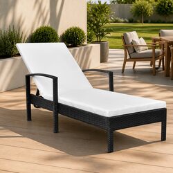 Black Adjustable Backrest Sun Lounger for Outdoor Relaxation