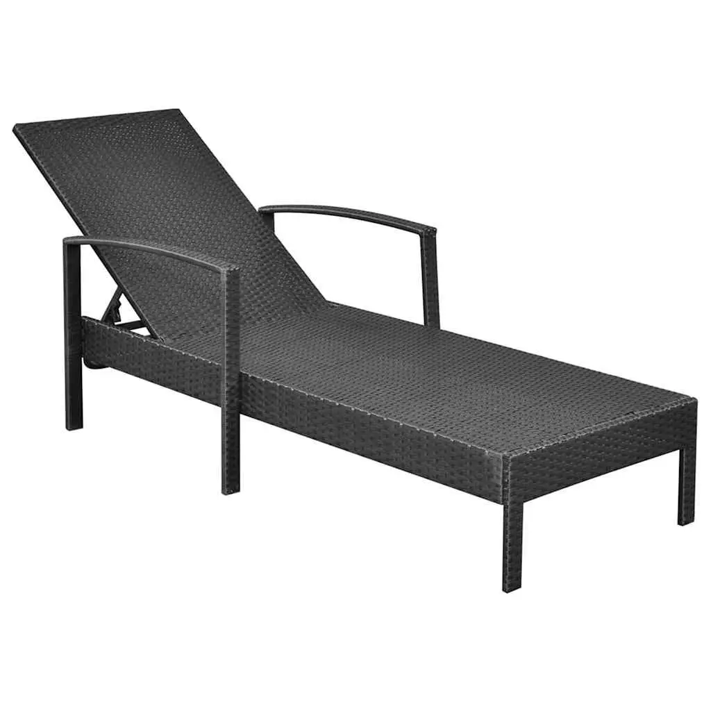 Sun Lounger PE Rattan Adjustable Backrest Garden Patio Lounge Chair Black