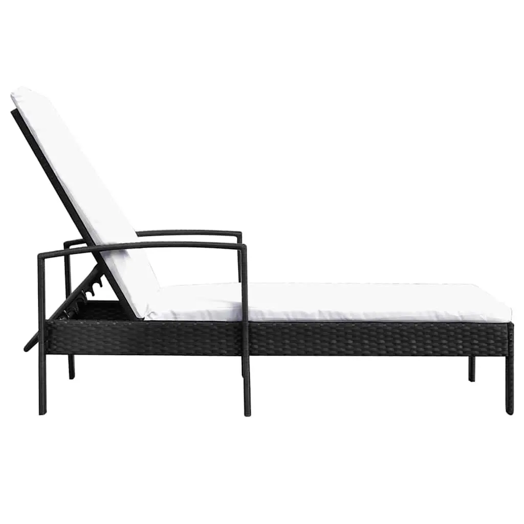 Sun Lounger PE Rattan Adjustable Backrest Garden Patio Lounge Chair Black