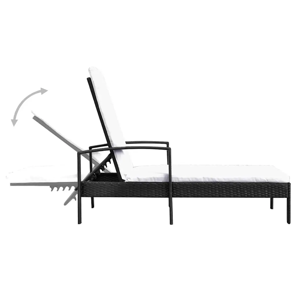 Sun Lounger PE Rattan Adjustable Backrest Garden Patio Lounge Chair Black