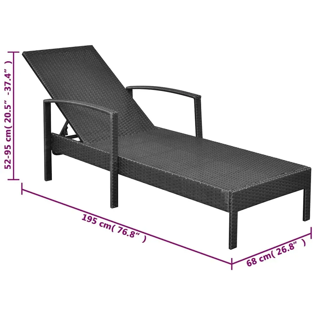 Sun Lounger PE Rattan Adjustable Backrest Garden Patio Lounge Chair Black