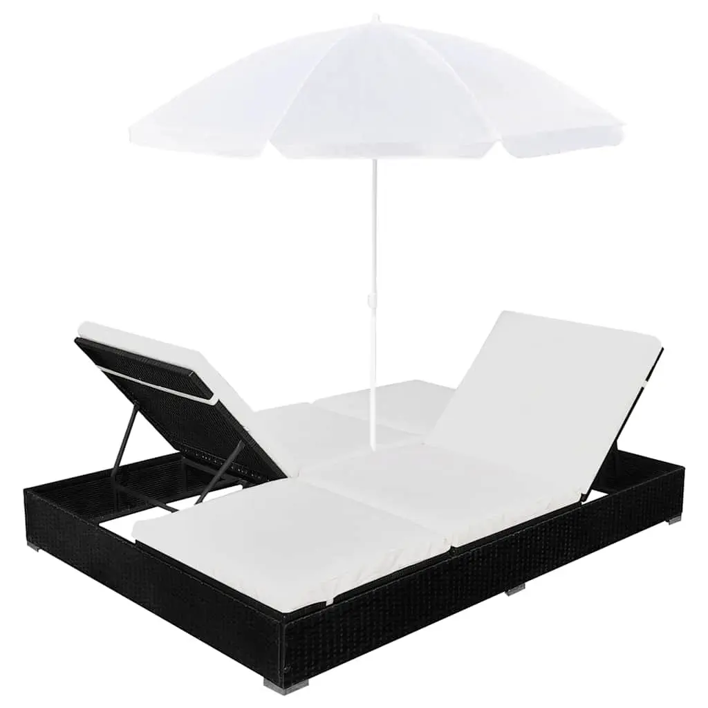 Outdoor Lounge Bed for 2 with Adjustable Umbrella