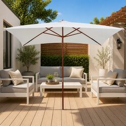 Wooden Pole Garden Parasol 200x300 cm White Shade