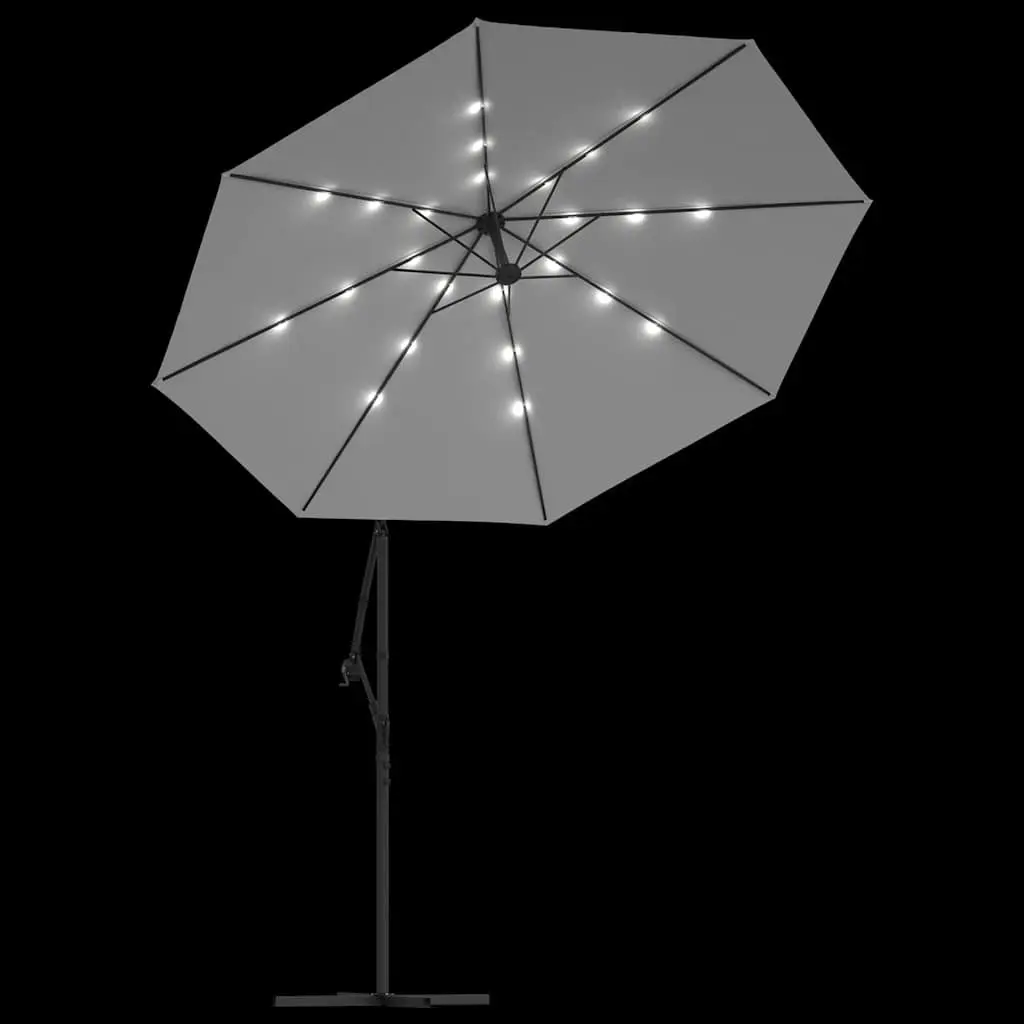 Hanging Garden Parasol Polyester 300cm Beige Solar Powered LED Lighting