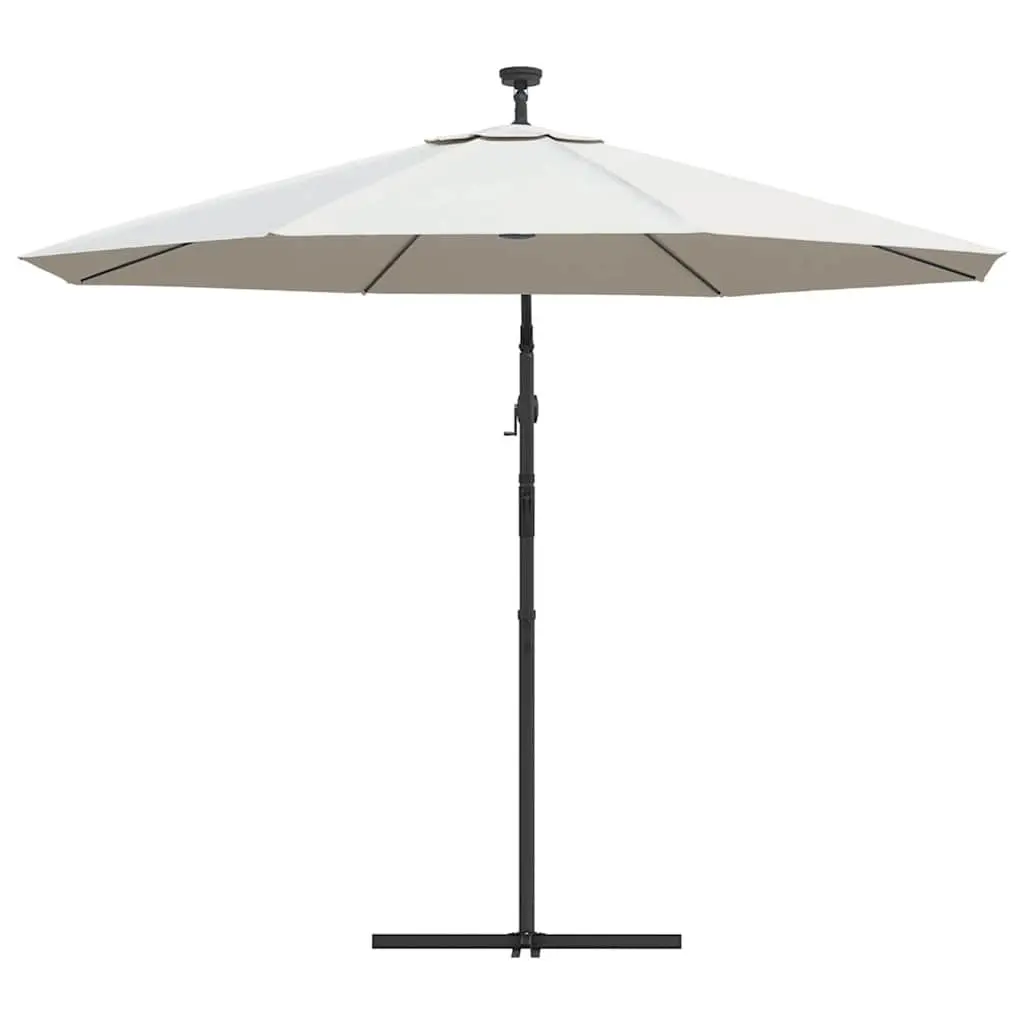 Hanging Garden Parasol Polyester 300cm Beige Solar Powered LED Lighting