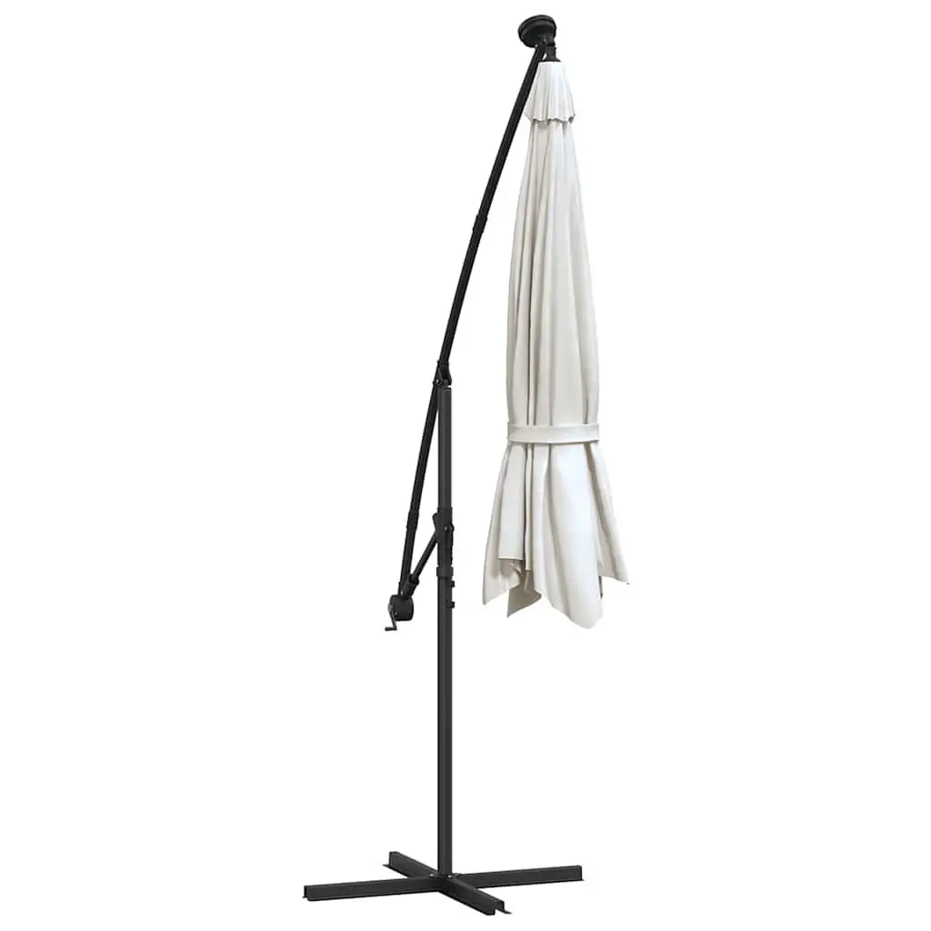 Hanging Garden Parasol Polyester 300cm Beige Solar Powered LED Lighting