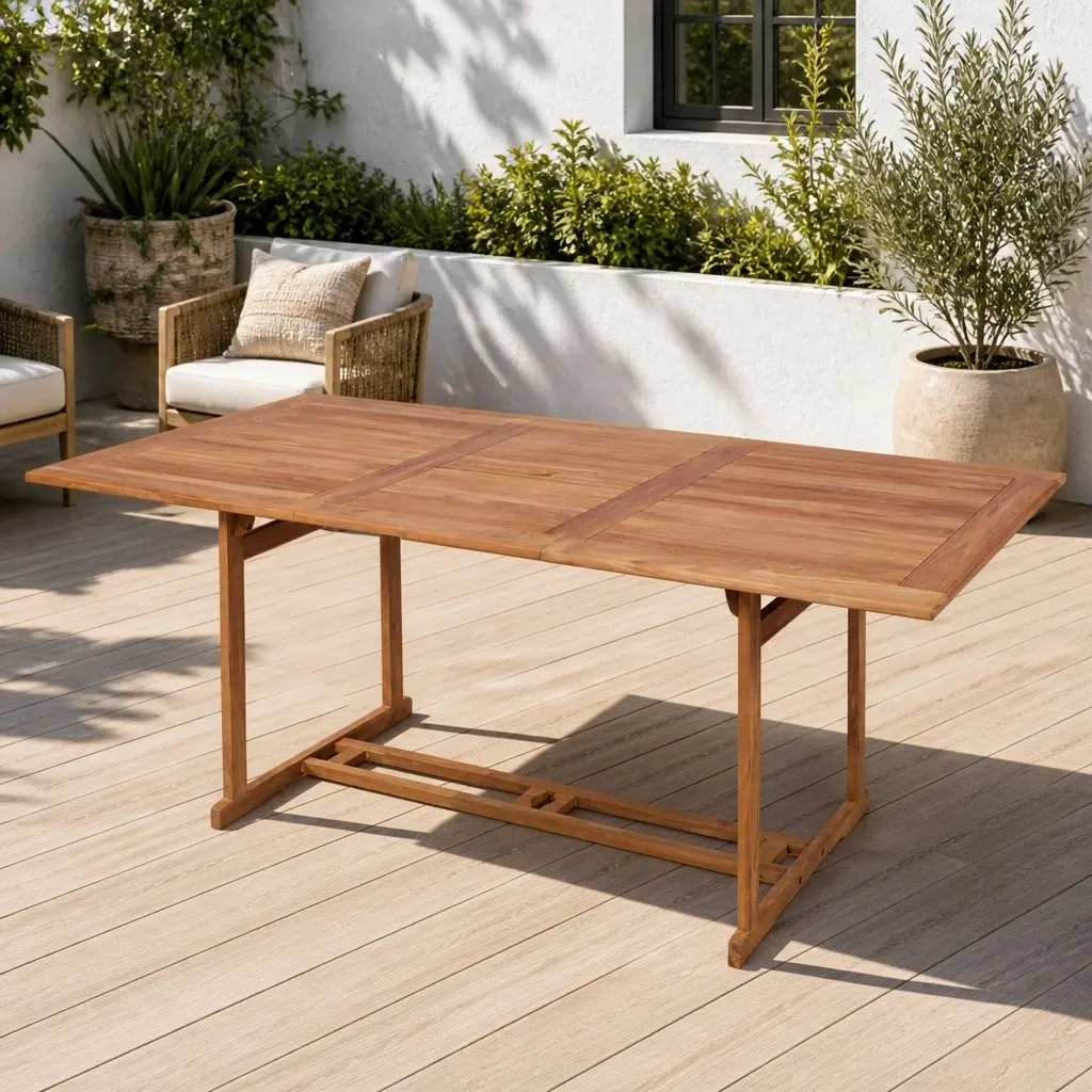 Teak Wood Outdoor Dining Table 180x90x75cm for Gardens