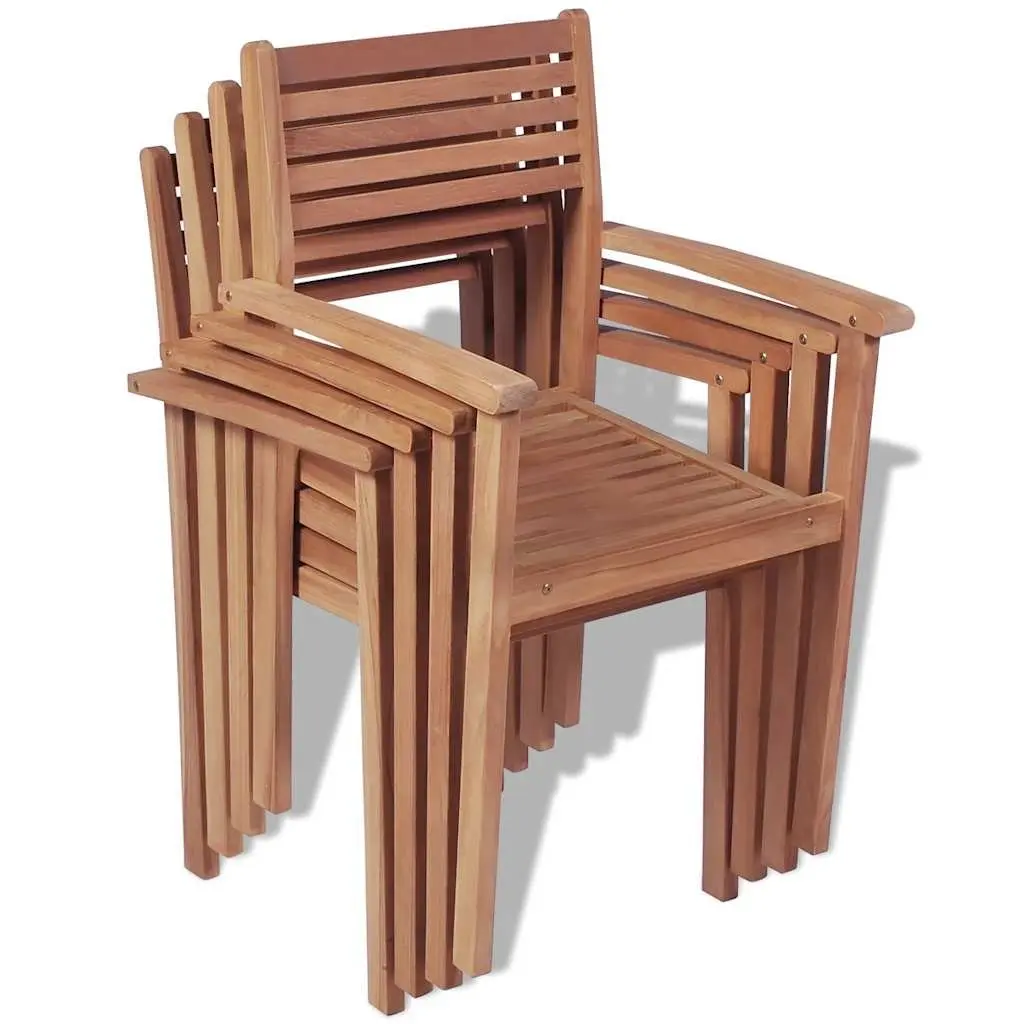 Stackable Outdoor Chairs Teak Wood Brown 4 Piece