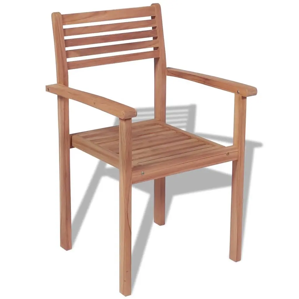 Stackable Outdoor Chairs Teak Wood Brown 4 Piece