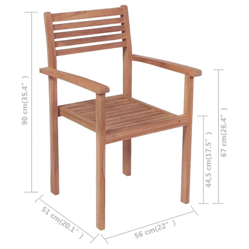 Stackable Outdoor Chairs Teak Wood Brown 4 Piece