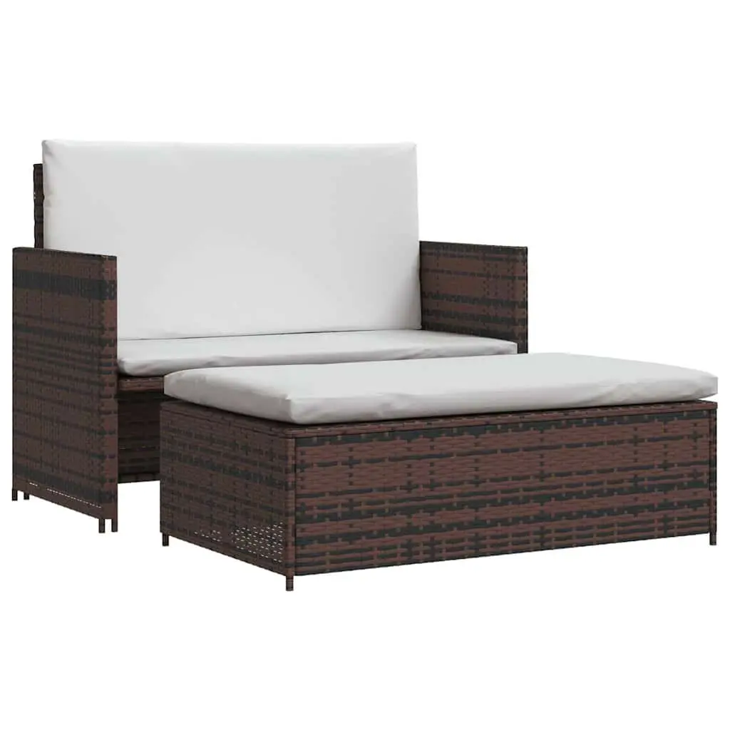 Outdoor Sofa Set PE Rattan 2-Seater Brown Modular