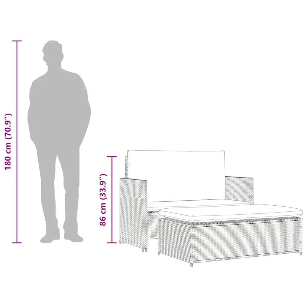 2-Piece Outdoor Lounge Set with Sofa and Stool