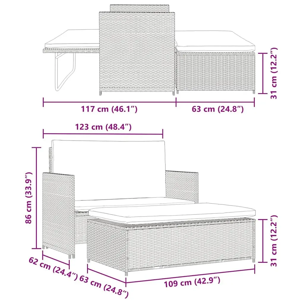 2-Piece Outdoor Lounge Set with Sofa and Stool