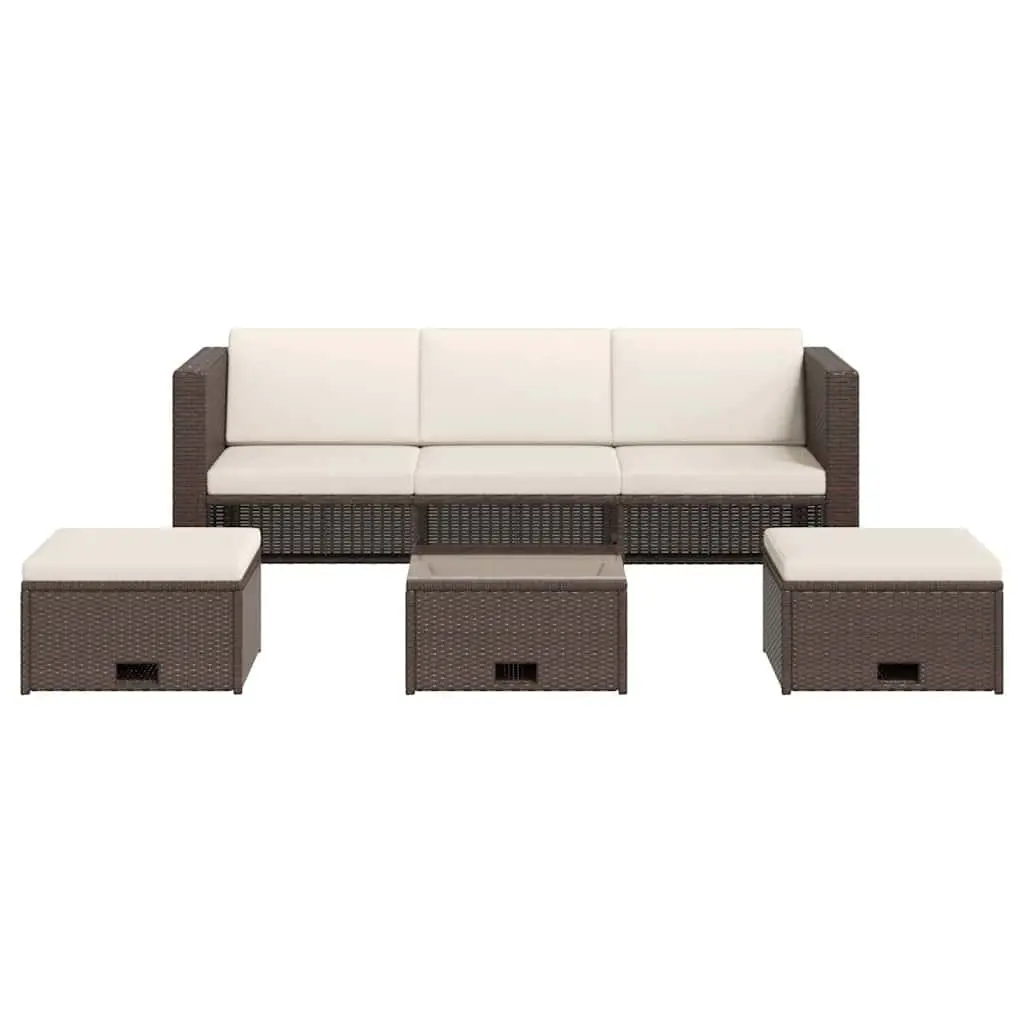Outdoor Garden Lounge Set PE Rattan Sofa with Cushions Brown 4 Piece