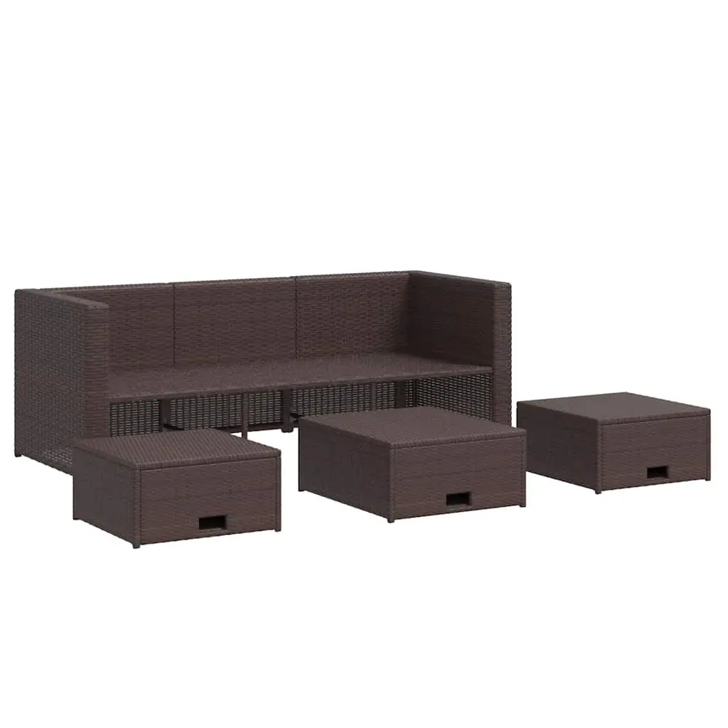 Outdoor Garden Lounge Set PE Rattan Sofa with Cushions Brown 4 Piece