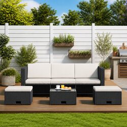 4 Piece Black Rattan Garden Lounge Set with Cushions