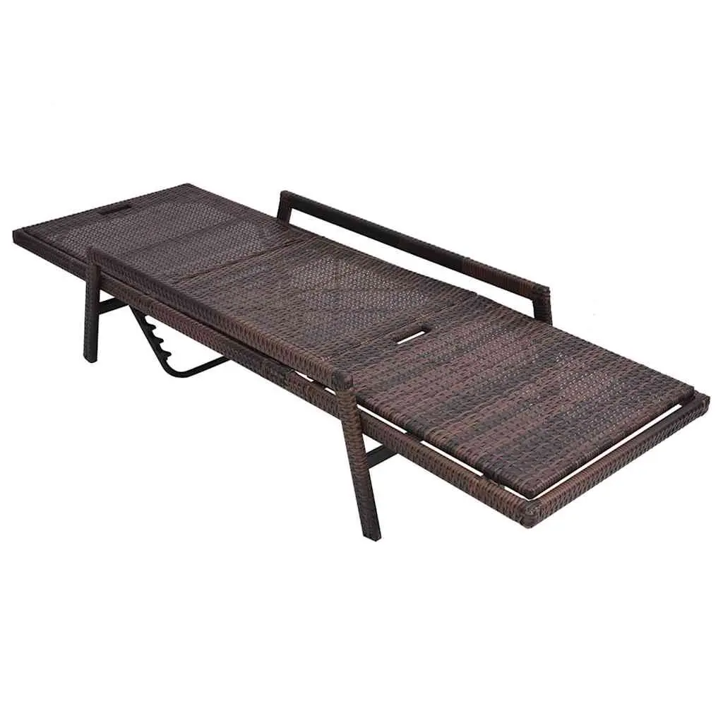 Sun Lounger PE Rattan Adjustable Reclining Chair Garden Lounge Bed with Cushion Brown