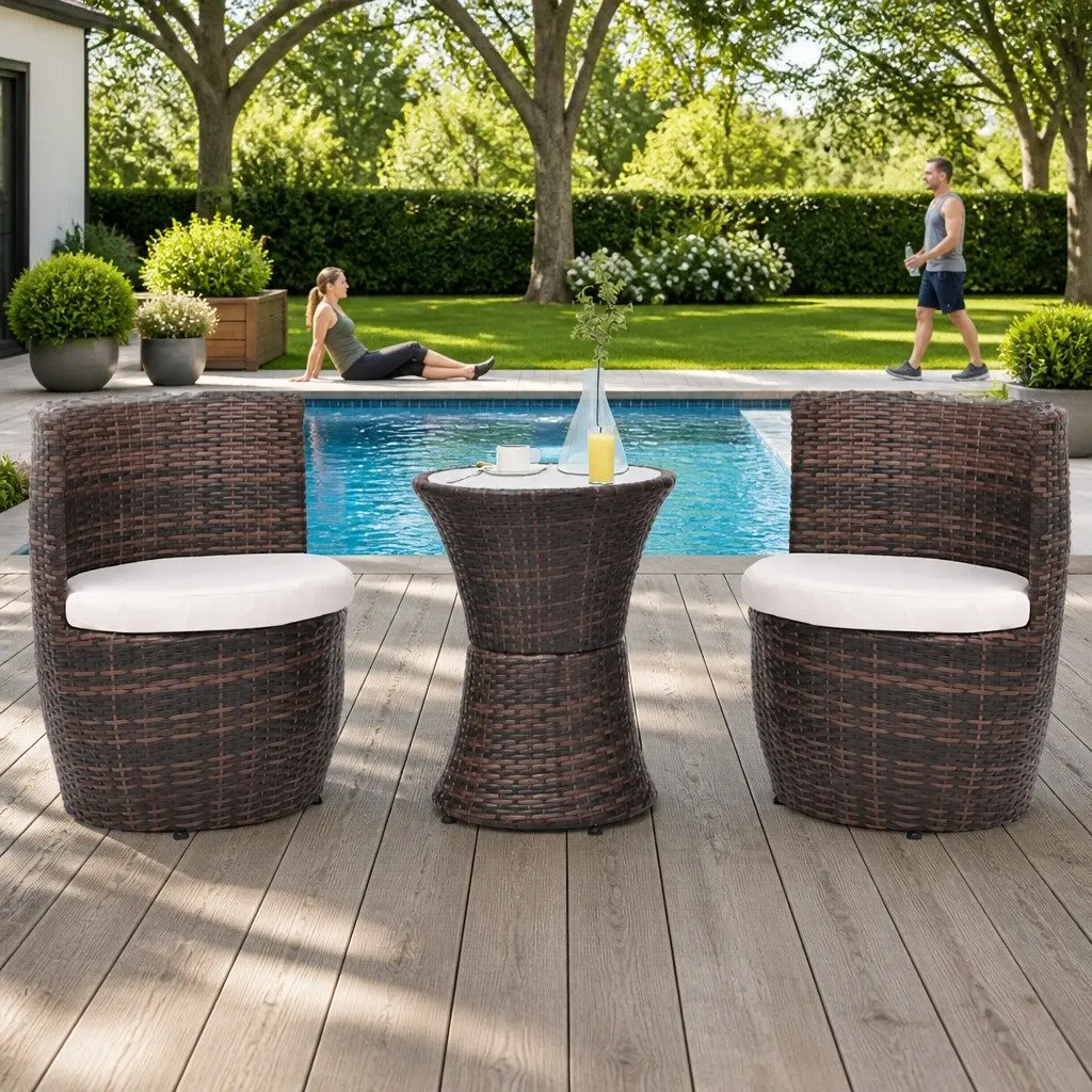 3 Piece Rattan Bistro Set for Outdoor Spaces