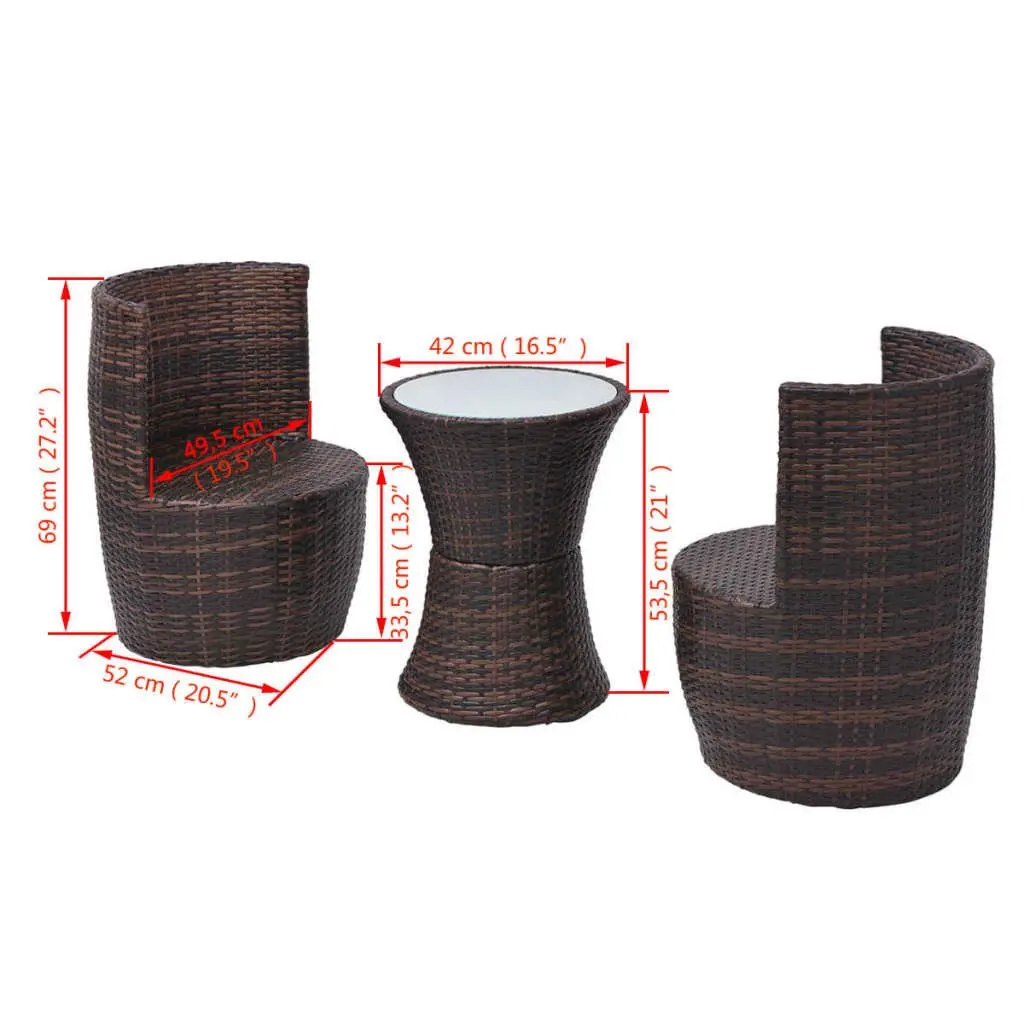 3 Piece Rattan Bistro Set for Outdoor Spaces