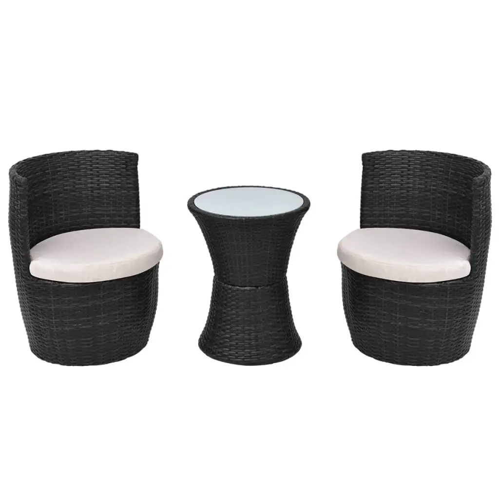3 Piece Rattan Patio Furniture Set Black Steel Frame Cushions