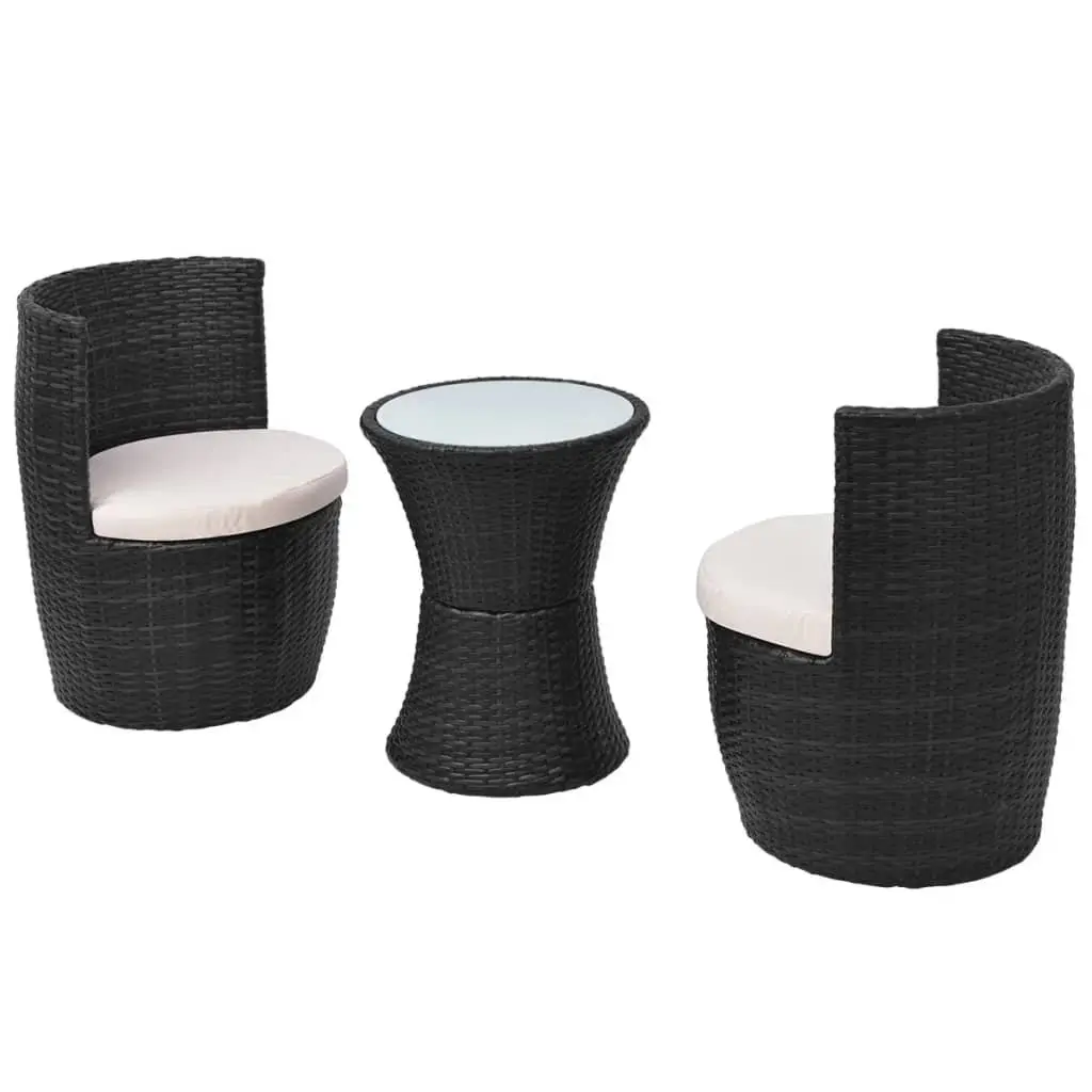 3 Piece Rattan Patio Furniture Set Black Steel Frame Cushions