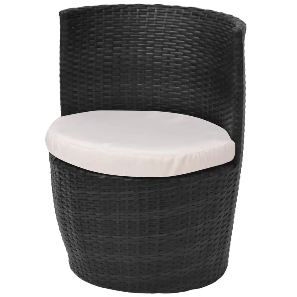 3 Piece Rattan Patio Furniture Set Black Steel Frame Cushions