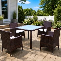 5-Piece Brown Rattan Garden Dining Set with Cushions