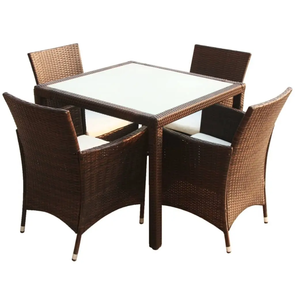 5-Piece Brown Rattan Garden Dining Set with Cushions