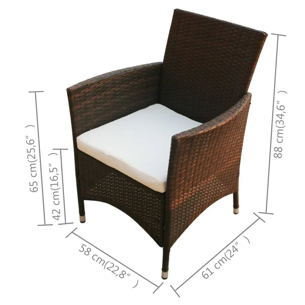 5-Piece Brown Rattan Garden Dining Set with Cushions