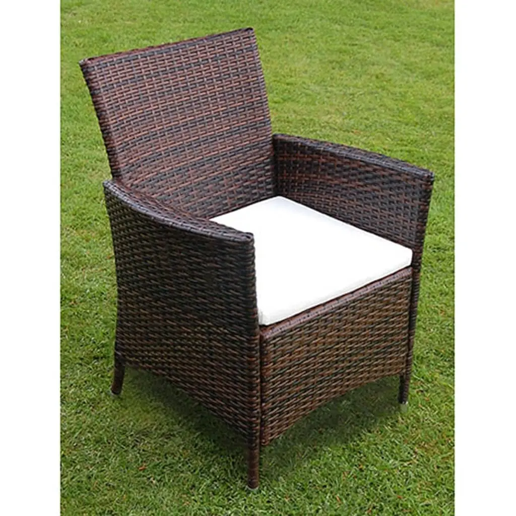 5-Piece Brown Rattan Garden Dining Set with Cushions