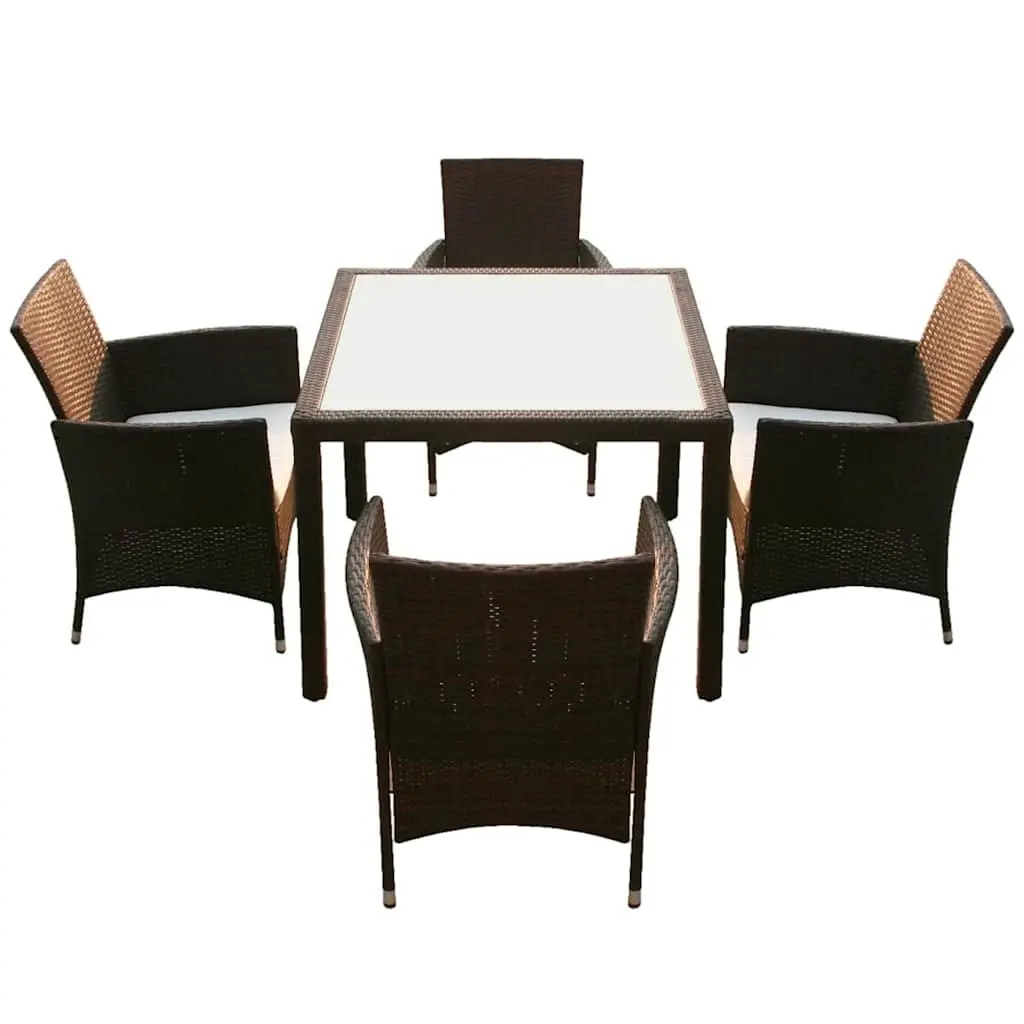 5-Piece Brown Rattan Garden Dining Set with Cushions