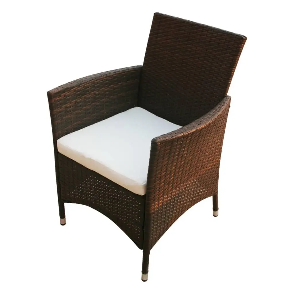 5-Piece Brown Rattan Garden Dining Set with Cushions