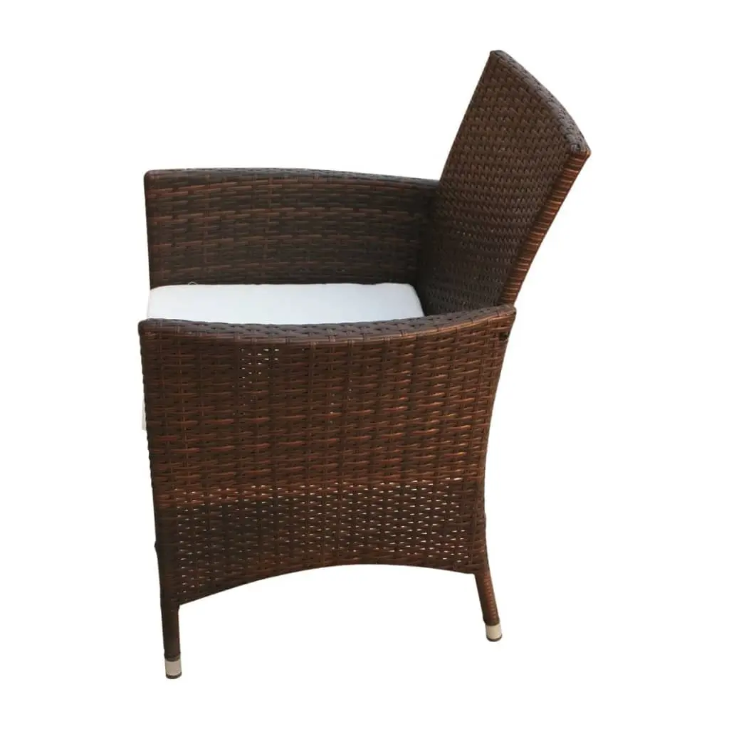 5-Piece Brown Rattan Garden Dining Set with Cushions