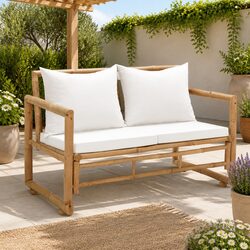Brown Bamboo Outdoor Garden Bench with Cushions