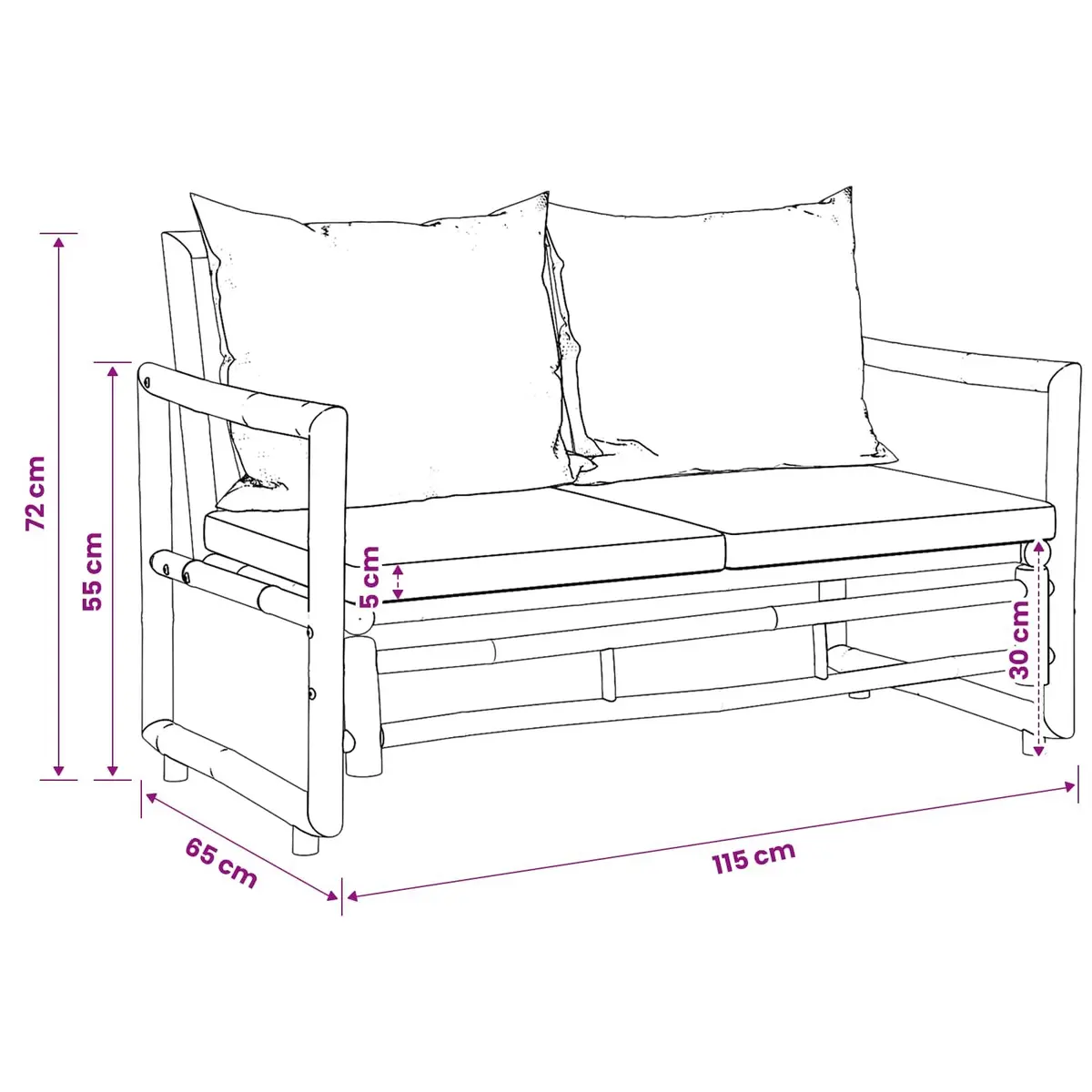 Brown Bamboo Outdoor Garden Bench with Cushions
