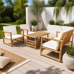 Stylish 4 Piece Bamboo Garden Lounge Set with Cushions