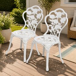 Durable Outdoor Bistro Chairs 2 pcs in White Floral Design