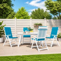 Durable Blue Highback Chair Cushions Set of 4 - 120x50x3 cm