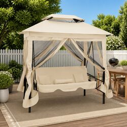 Sturdy Gazebo Swing Bench for Two with Cream White Canopy