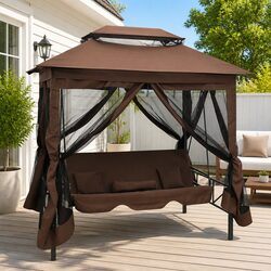 Gazebo Swing Bench with Canopy and Pillows for Two