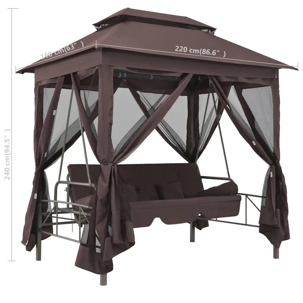 Gazebo Swing Bench with Canopy and Pillows for Two